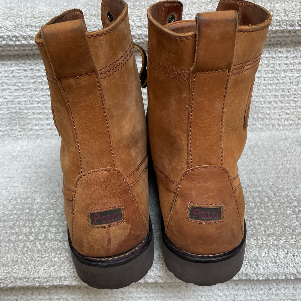 Polo Ralph Lauren Leather Ranger Brown Lug Sole Buckle Detail Lace Up Boots - Picture 4 of 11